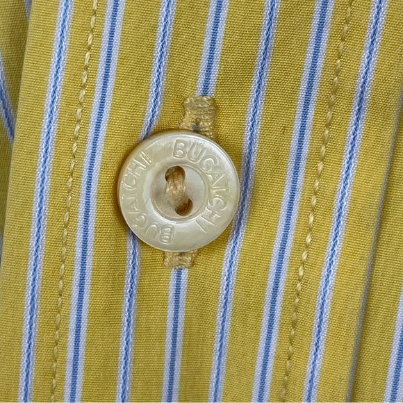Bugatchi Yellow & Thin Blue Striped Long Sleeve Button Down Dress Shirt XXL - Picture 11 of 11